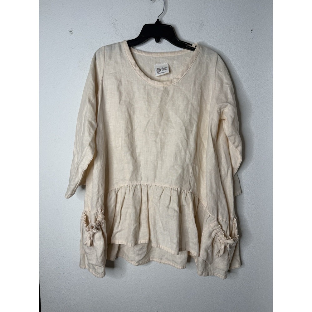 Heart's Desire By Mary Grace Linen Ruffle Lagenlook Tunic Top Crème Beach Resort
